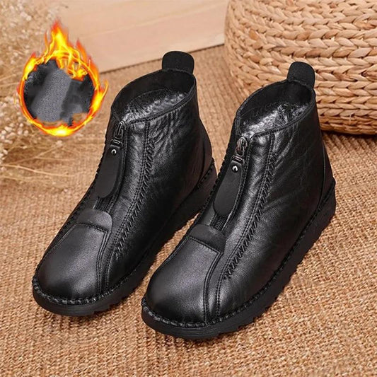 Women's Winter Shoes Zipper Plus Velvet Non-slip Warm Flat Cotton Shoes Versatile and Durable Cotton Shoes