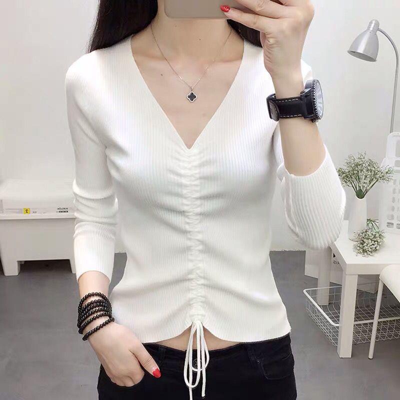 All-match Autumn and Winter V-neck Woolen Sweater Slim Slimming Long-sleeved Knitted Bottoming Shirt Top Pullover Sweater Women