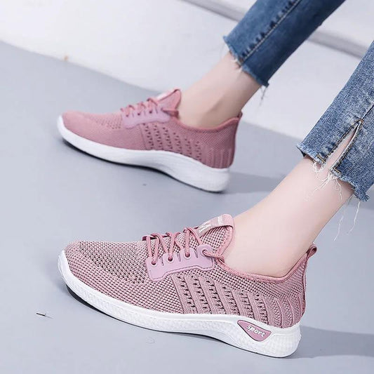 Ladies Net Shoes Summer Flying Sneakers Ladies Breathable Soft Sole Running Shoes Mom's Shoes Single Shoes