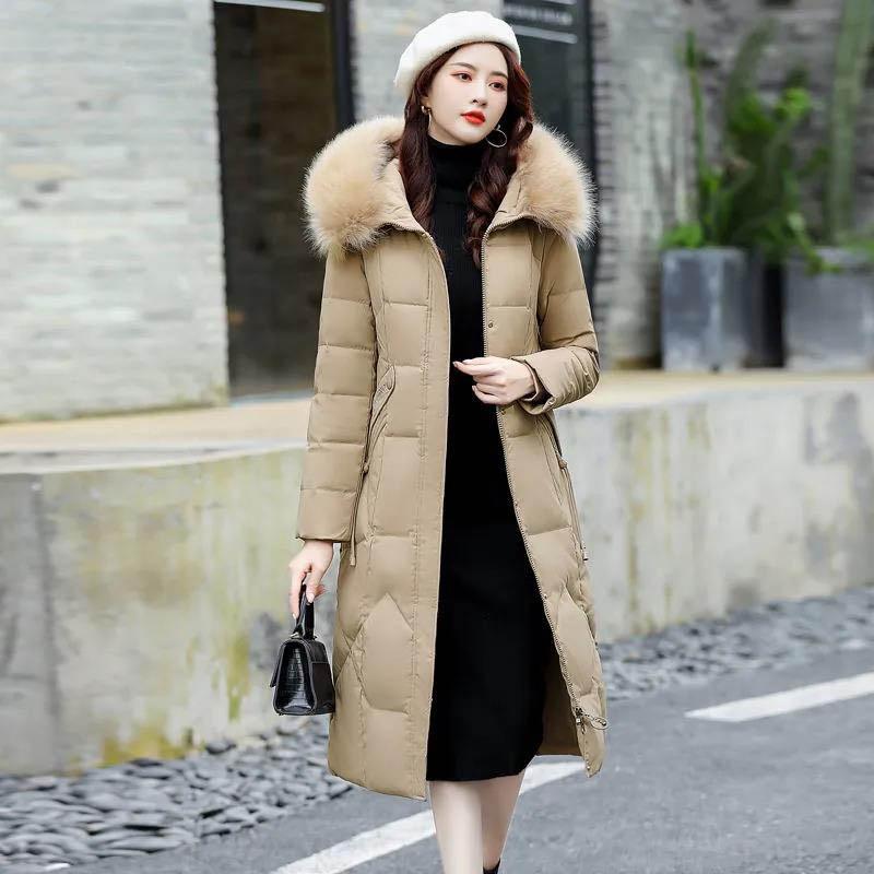 Winter Style Down Padded Jacket Women Western Style Korean Style Slim Long Section Over The Knee Thick Warmth Large Padded Jacket