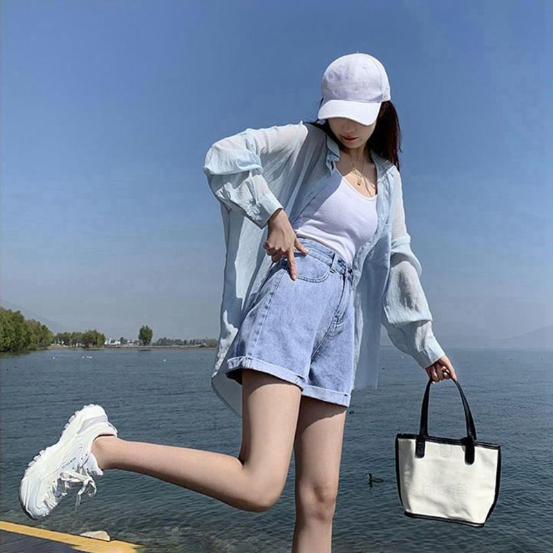 Summer Denim Shorts Women's Loose High Waist Was Thin, Wild Wide-leg Curled A-line Version Type Denim Ladies Shorts with Waist Was Thin