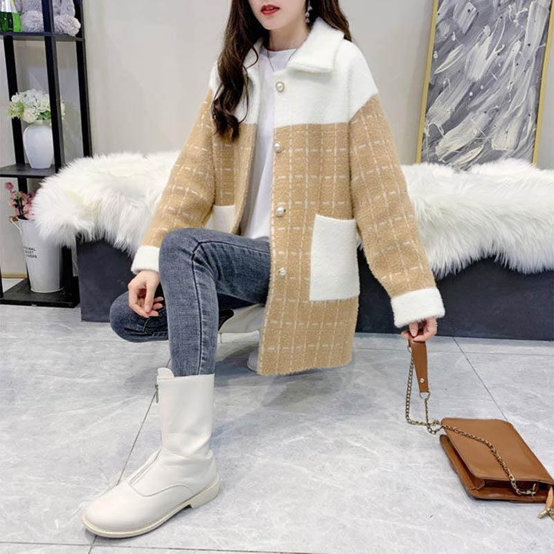 Student Spring and Autumn Woolen Coat with Mink Fleece