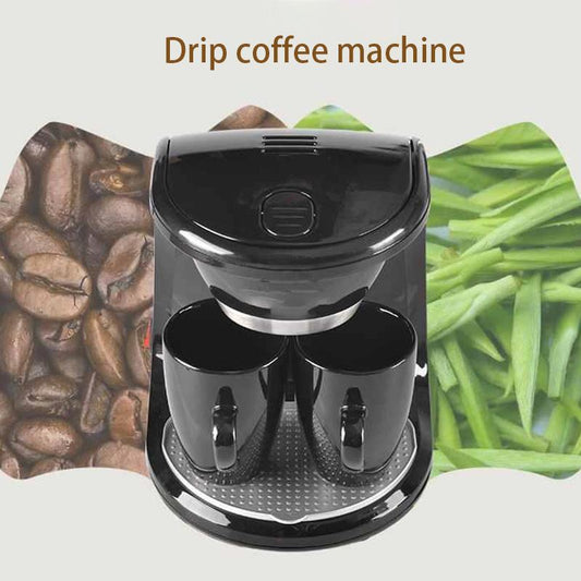 American Drip Coffee Machine Kitchen Appliances Dripping Coffee Maker Automatic Brew Tea Powder Milk Ceramic Double Cup