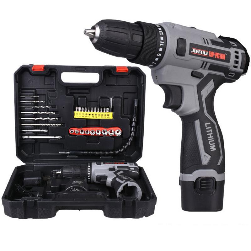 12V Electric Drill Screwdriver Set Cordless Electric Drill Rechargeable Motor with Toolbox