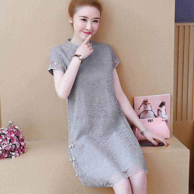 Plus Size Women's Fat Sister Cover Belly Dress Female Summer Loose and Thin Chinese Style Improved Cheongsam Skirt