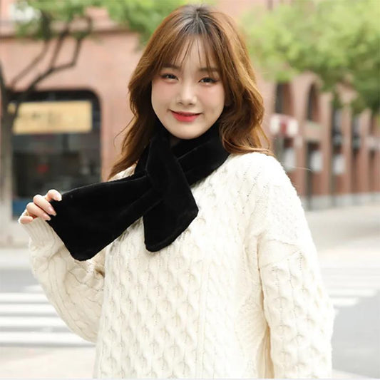 Autumn and Winter Korean Version of The Rex Rabbit Fur Scarf Wild Solid Color Warmth Thickened Plush Cross Bib