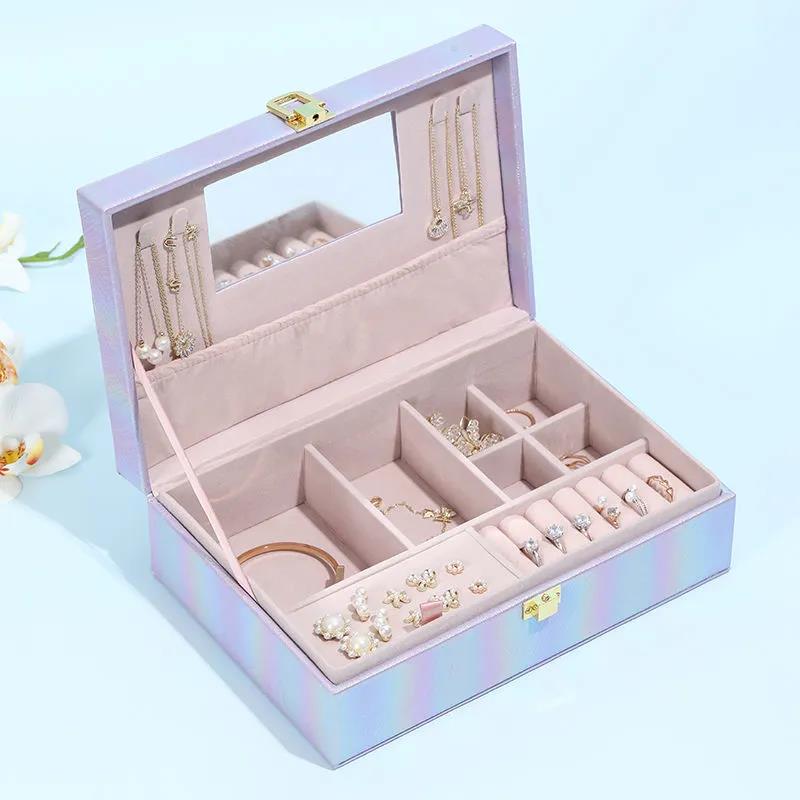 Jewelry Box Female European Princess Portable Multi-functional Large-capacity Earrings Necklace Jewelry Storage Box