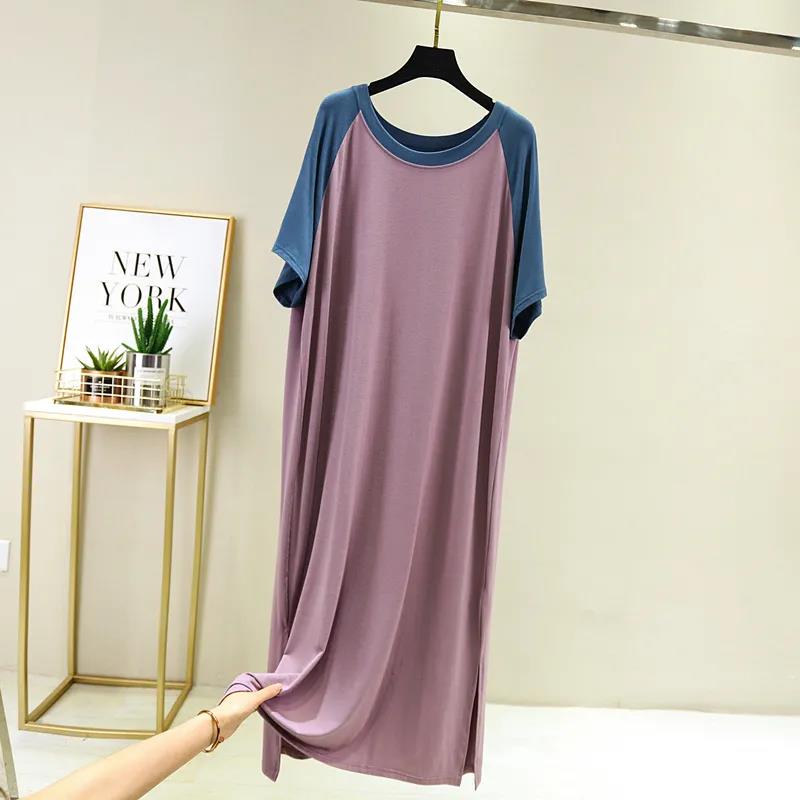 Summer Women's Modal Dress Round Neck Loose Large Size Nightdress Thin Dress Short Sleeve Long Dress