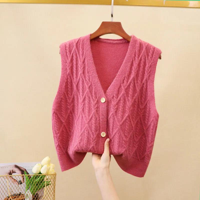 Sweater Vest Women Solid Autumn Winter All-match Leisure Outerwear Knitted V-Neck Sleeveless Female Elegant Chic Simple Harajuku