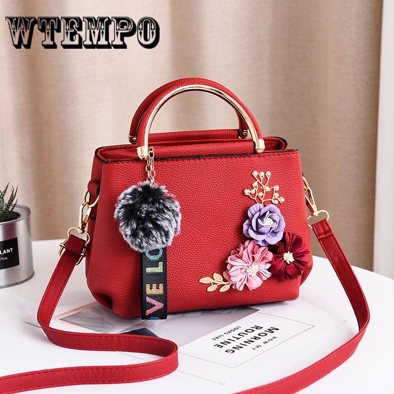 Leather Handbags Women Tote Top-handle Embroidery Flower Shoulder Bag