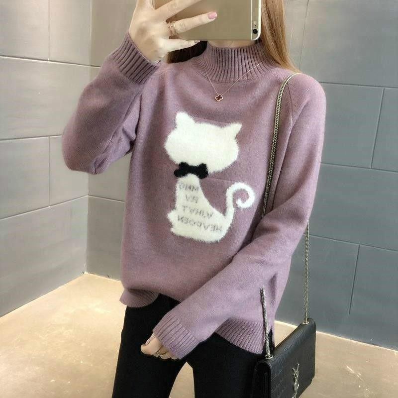 Cashmere Warm Sweater Winter Ladies Long-sleeved Large Size Sweater Trend Striped Round Neck Sweater