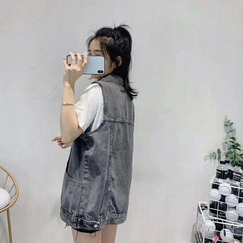 Denim Vest Women Loose Sleeveless Vest Waistcoat Jacket Casual Loose Women's Denim Sleeveless Jacket Comfortable