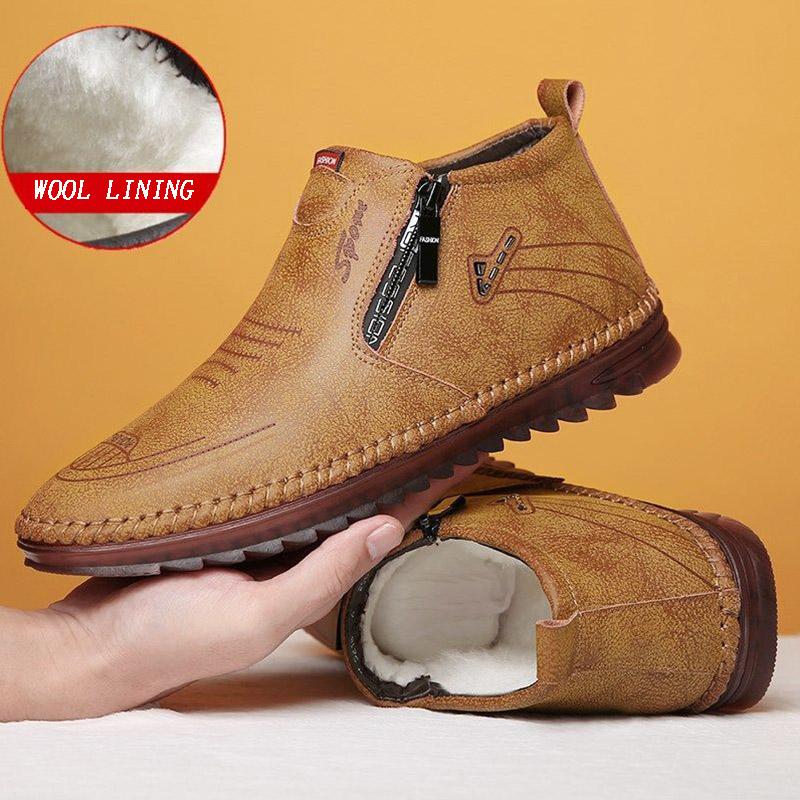 Winter Cotton Shoes Men Plus Velvet High-top Shoes Men's Casual Leather Shoes Non-slip Warm Men's Shoes