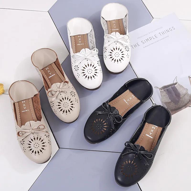 Summer Two-wear Flat Shoes Women's Loafers All-match Hollow Shoes Korean Bow Shoes