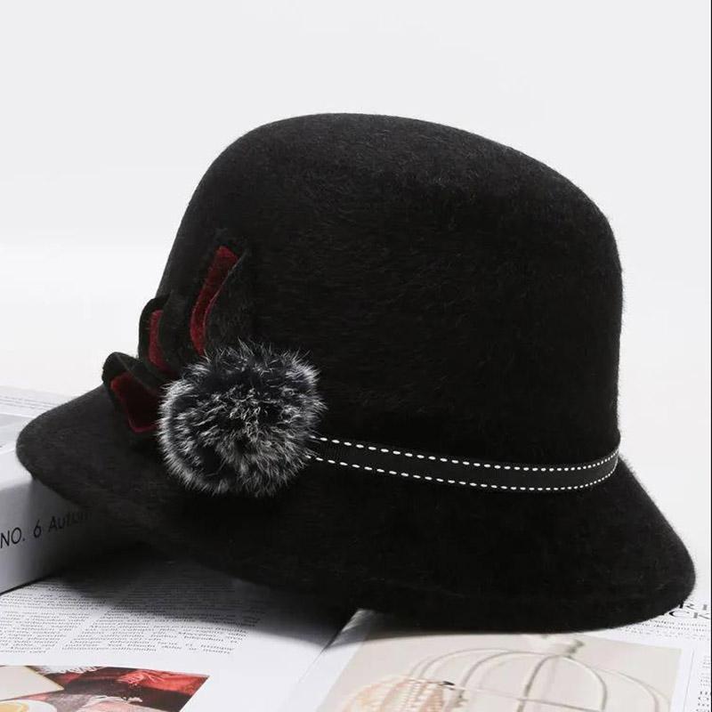 Winter Woolen Bowl Hat Women's Plush Woven Flower Fisherman Hat Thick Warm Plush Hat