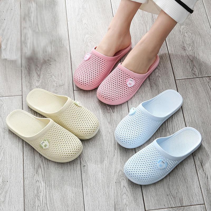 Hole Sandals Slippers Women's Summer Home Non-slip Baotou Outer Wear Bathroom Home Plastic Half-drag Summer Flat Sandals