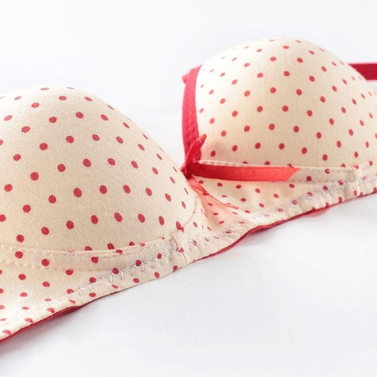 Japanese Thin Section Breathable and Comfortable Cute Cotton Polka Dot Pattern No Steel Ring Women's Underwear Bra