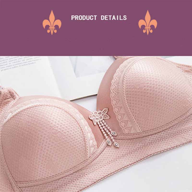 Middle-aged and Elderly Women's Large Size Thin Section Simple Breathable Underwear Anti-sagging Gather No Steel Ring Side Cotton Jacquard Bra