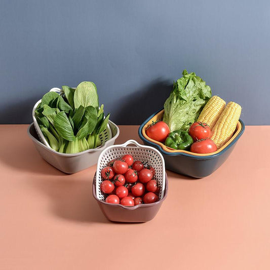 Double-layer Kitchen Sink Drain Basket Pot Assortment Vegetable Washing Basket Household Living Room Plastic Fruit Bowl Washing Fruit Plate