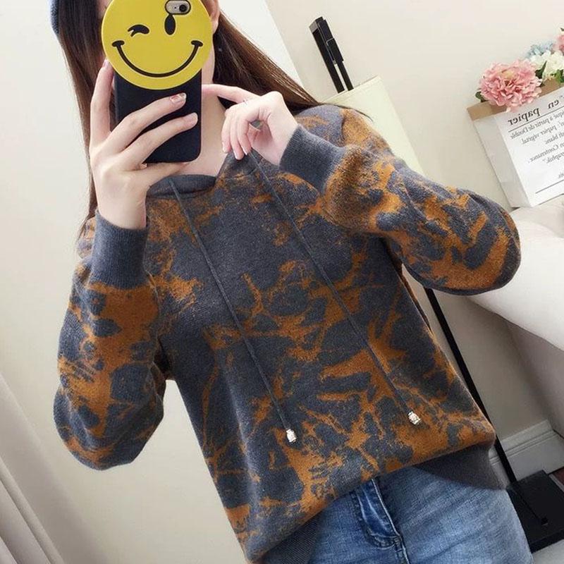 Autumn and Winter Loose Hooded Sweater Thickened Pullover Knitted Sweater Fashion Simple Female Top