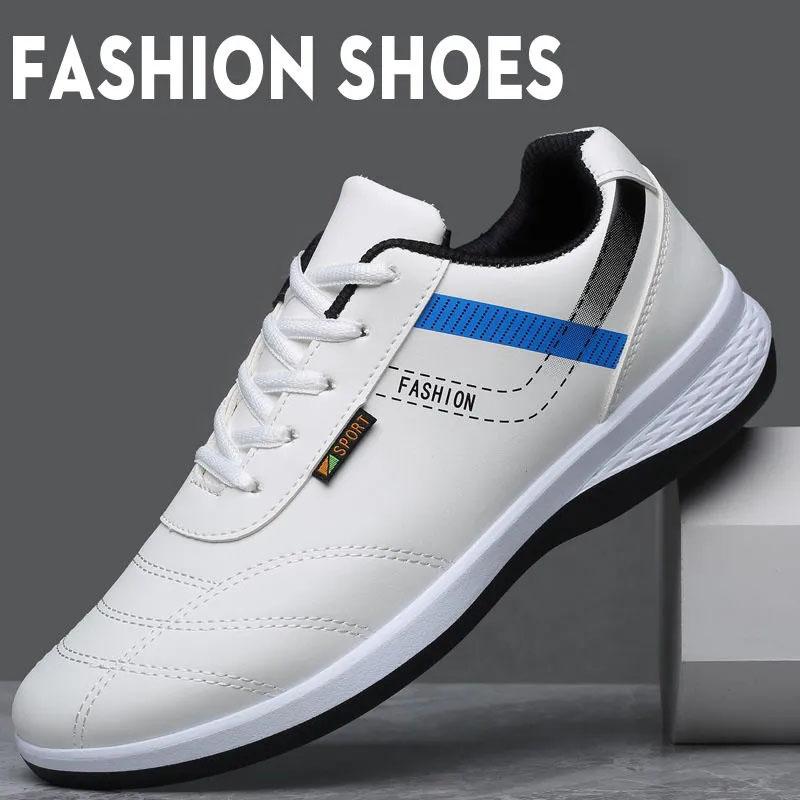 Men's Leather Surface Waterproof Travel Shoes Korean Casual Breathable Four-season Sports Shoes Lacing Wear Resistant Sneakers Shoes