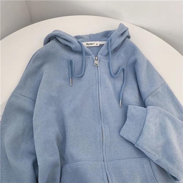 Women's Solid Color Hooded Jacket Lazy Style Zipper Cardigan Top Ladies Sportswear Coat Autumn Outwear Big Pocket Top