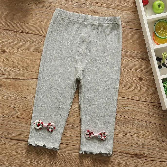 Girls' Leggings Children's Spring and Autumn Thin Floral Bow Korean Cropped Trousers Stretch Pants Baby Outer Wear and Inner Wear