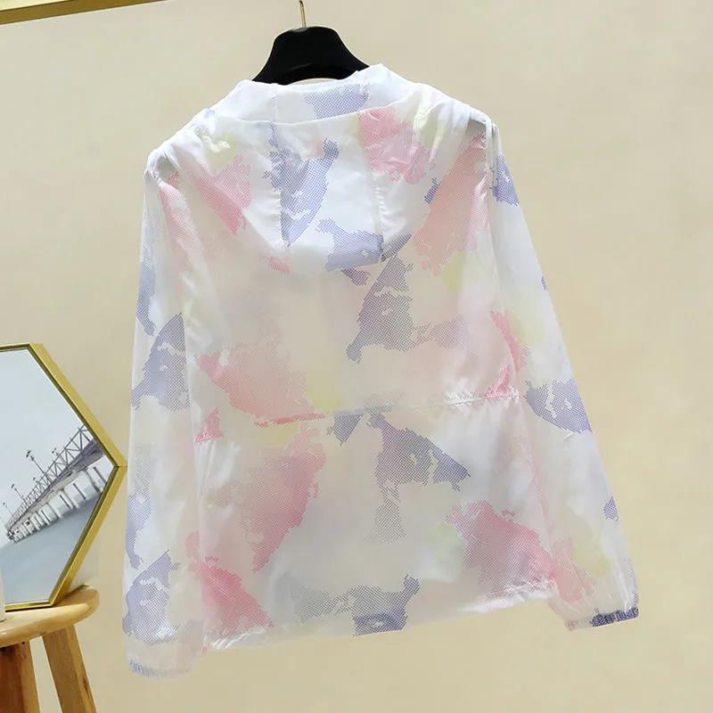 Summer Printed Sunscreen Women's Loose Long-sleeved Hooded Thin Casual Jacket