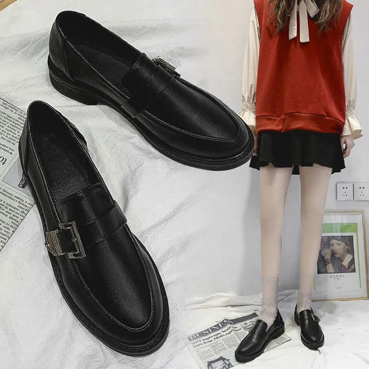 Black Small Leather Shoes Women Spring and Autumn Korean Wild Loafers Lazy Shoes Single Shoes Casual Shoes