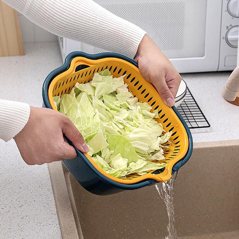 Double-layer Kitchen Sink Drain Basket Pot Assortment Vegetable Washing Basket Household Living Room Plastic Fruit Bowl Washing Fruit Plate