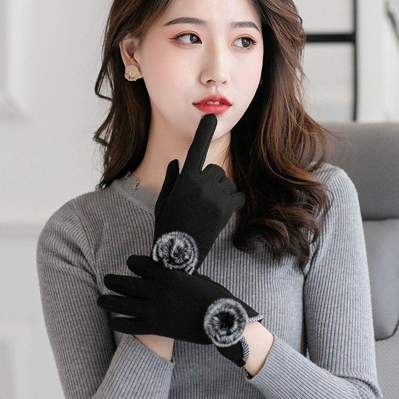 Trend fashion gloves Plush Cotton gloves Windproof gloves Winter Warm gloves Leather gloves Woman