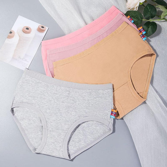 4Pcs/Set Solid Color Large Size Mid Waist Causal Soft Briefs Women's Seamless Cotton Panties