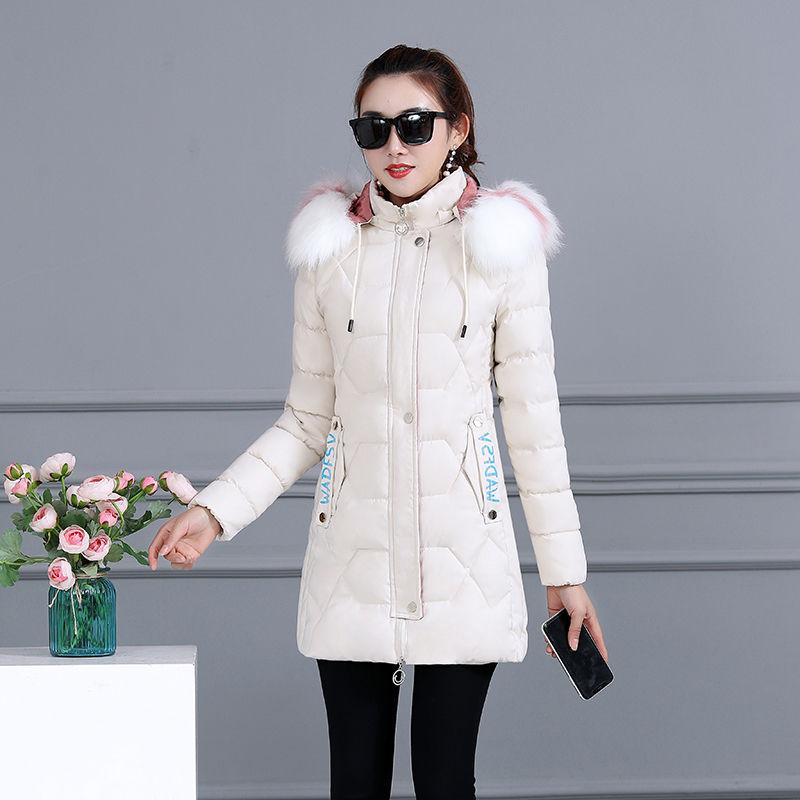 Autumn and Winter Seasons Waist and Show Figure Down Padded Jacket Women's Mid-length Thick Coat Slim and Fashionable