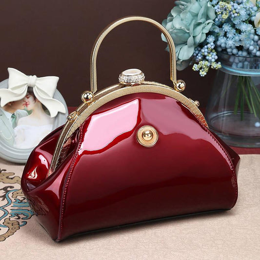 Bride Handbags Glossy Patent Temperament Name Handbags Atmospheric Wedding Dinner Clip Messenger Bag