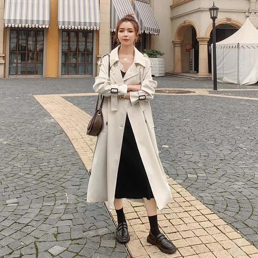 Windbreaker Women's Mid-length British Style Over-the-knee Coat Slim Slimming Casual Jacket Can Be Belted Elegant Temperament