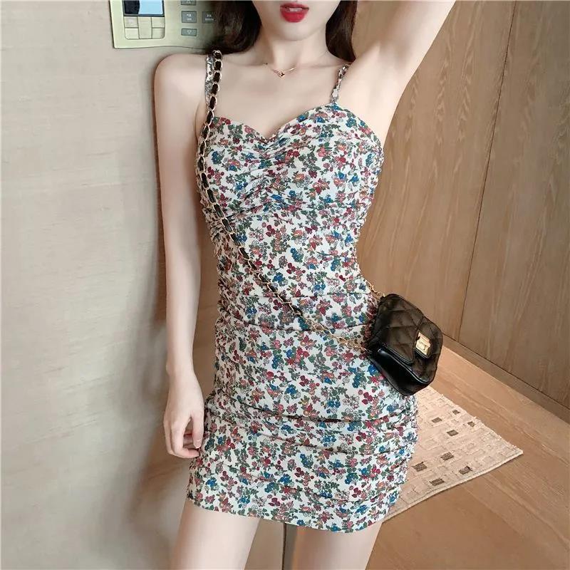 Female Vintage High Waist Holiday Short Dress Slim Floral Print Elegant Backless Party Club Dress