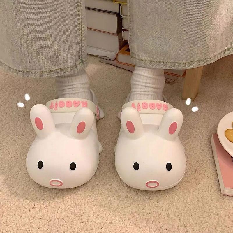 Female Cute Cartoon Rabbit Hole Shoes Summer Students Wear Non-slip Ins Girl Baotou Sandals and Slippers Outdoor Casual Sandals Home Bathroom Slippers