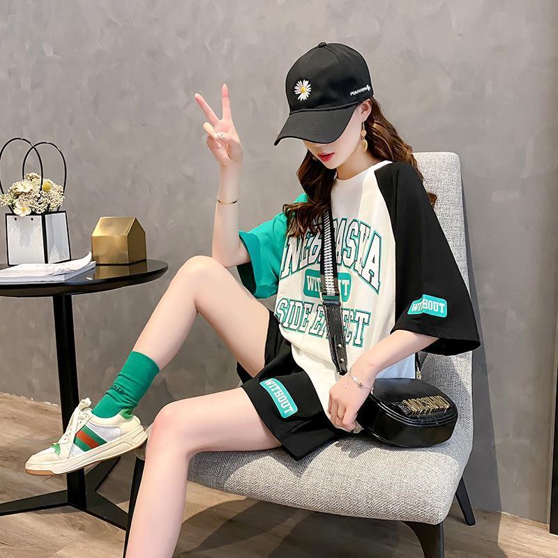 Two-piece Small Fresh Sports Style T-shirt Suit Women's Summer Casual Short-sleeved Top Shorts Sweet and Cute Ladies Sports Suit