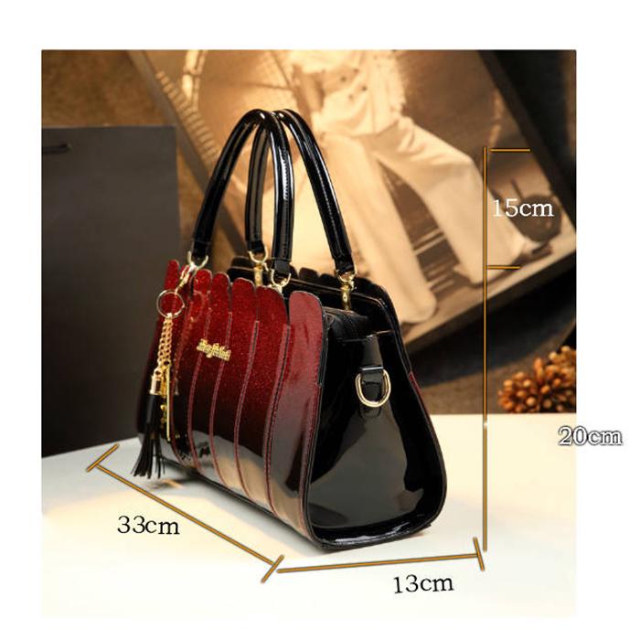 Bright Leather Ladies Bag Shoulder Slung Handbag Simple Splicing Patent Leather Handbag