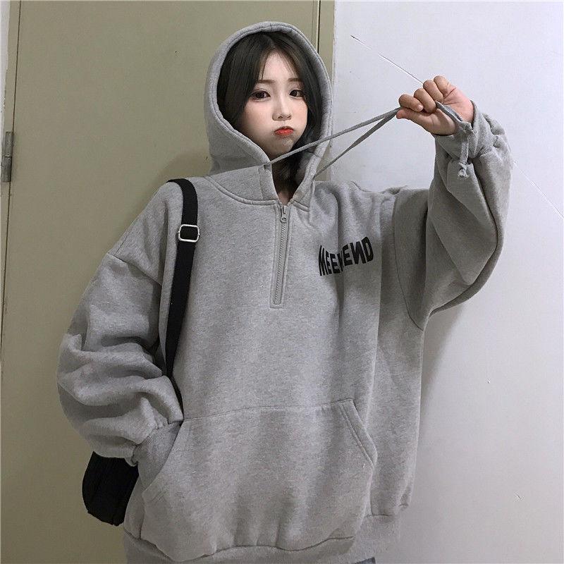 Sweatshirt wild large size long sleeve warm hooded tops autumn and winter sweater cotton women's