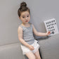 Summer Kids Cute Solid Color Vest Sling Backless Ventilation Top Sleeveless Tops Korean Style Slash Neck Slim Vest for Children Girls