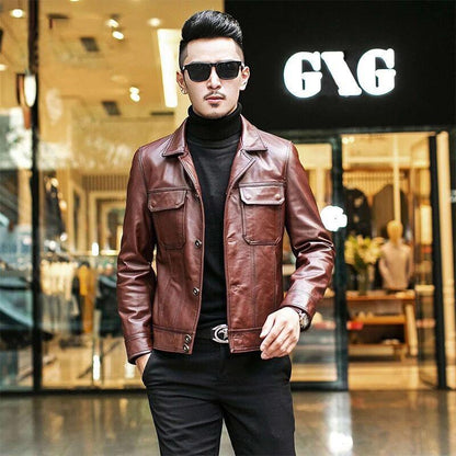 Fashion Urban Men's Jacket Autumn and Winter Fashion Trend Slim Thickening Plus Velvet Warm Sheepskin Jacket