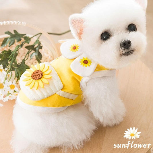 Breathable Thin Puppy Vest Short Skirt Petal Collar Shoulder Bag Cute Sunflower Pet Dog Clothes