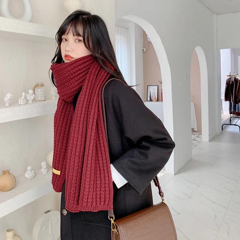 Women's Winter Scarf Korean Style All Match Hand-knitted Thick Scarf Long Wrap Shaml Solid Neck Collar Scarf Warm Knitting Scarves