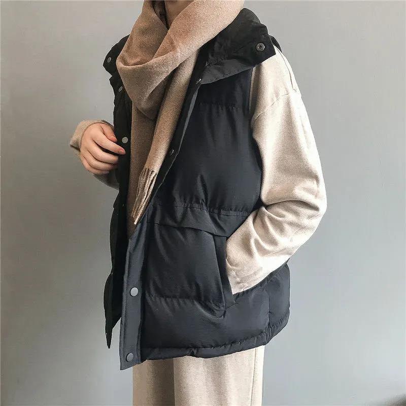 Winter Women Cotton Down Vest Warm Sleeveless Loose Waistcoat Casual Stand Collar Short Vest Female Padded Jacket Outerwear