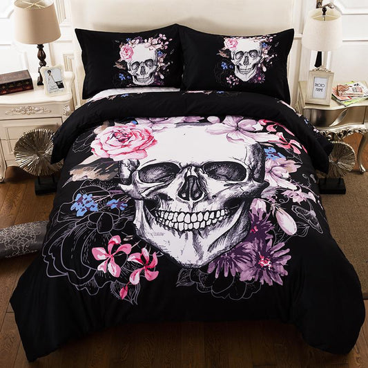 3D Bedding Sets Fresh Flowers Bedclothes Skull Head Bedding Three-piece Home Textile Duvet Cover