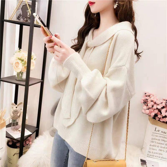 Korean Fashion Ladies Full Sleeve Women Knitting Sweater Solid Pullover and Jumper Loose Sweater