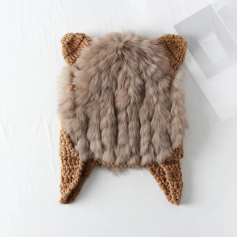 Korean Version of The Rabbit Fur Hat Female Sweet and Cute Cat Ears Wool Hat Japanese Autumn and Winter Knitted Hat