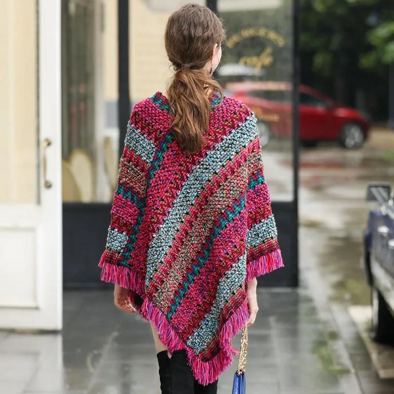 Shawl Cloak Women Wear Autumn and Winter Retro Style Literary Knit Sweater Loose Outer Wear Hedging All-match Wrap Warm Cloak