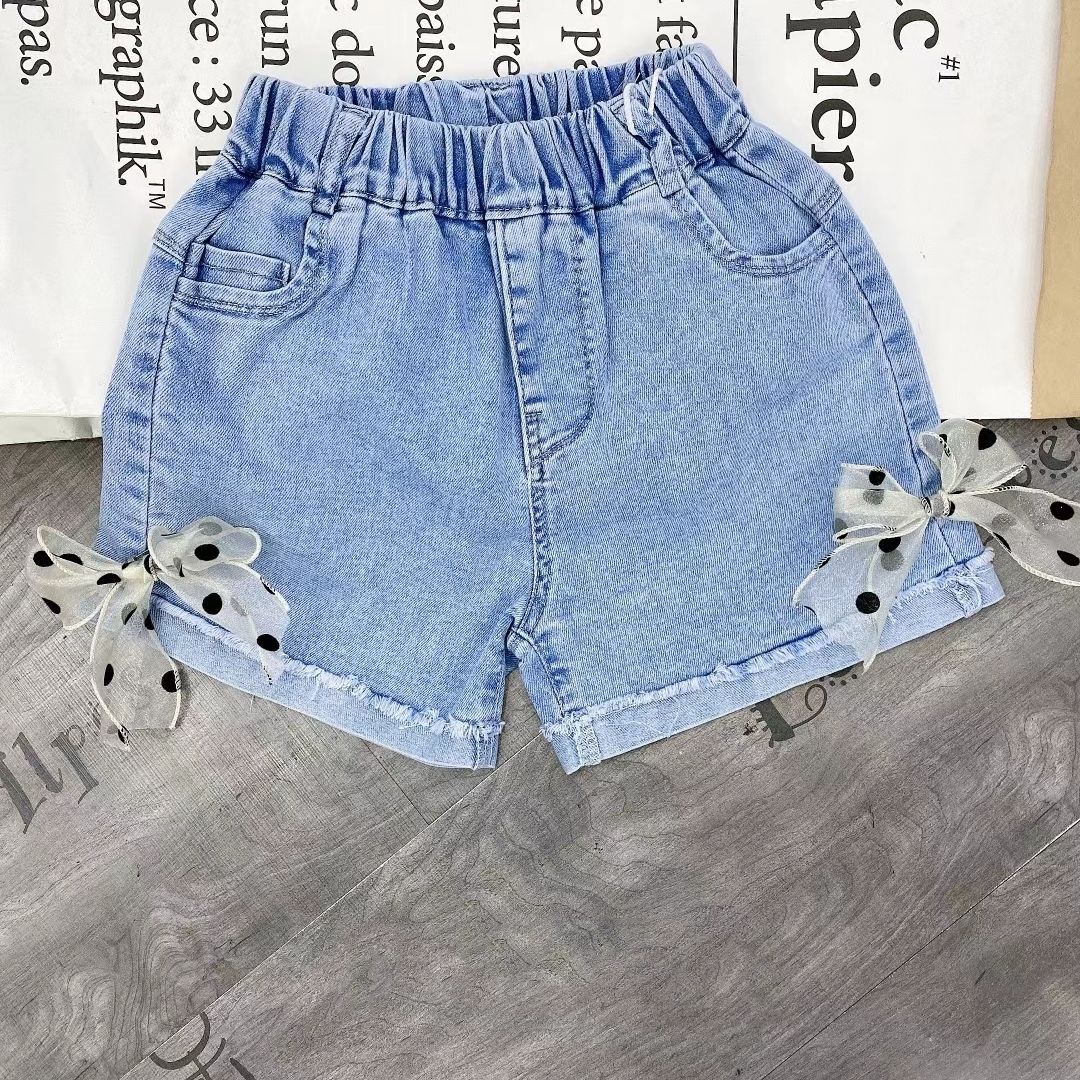 Children's Pants Summer Girls Casual Korean Style Shorts Bow Polka Dot Denim Solid Ruffle Pants